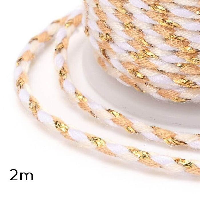 Geflochtene Baumwollschnur Gold, Nude und Weiß - 2 mm (2 m)