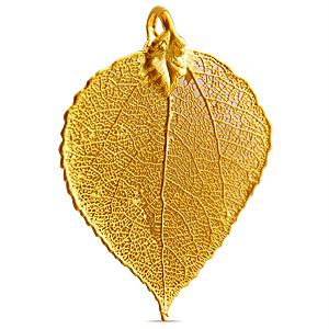 Anhänger Espenblatt - echtes Naturblatt galvanisiert mit 24k Gold 50mm (1)