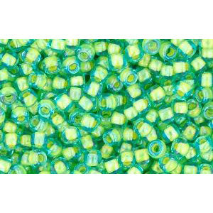 Kaufen Sie Perlen in Deutschland cc307 - Toho rocailles perlen 11/0 aquamarine/opaque yellow lined (10g)