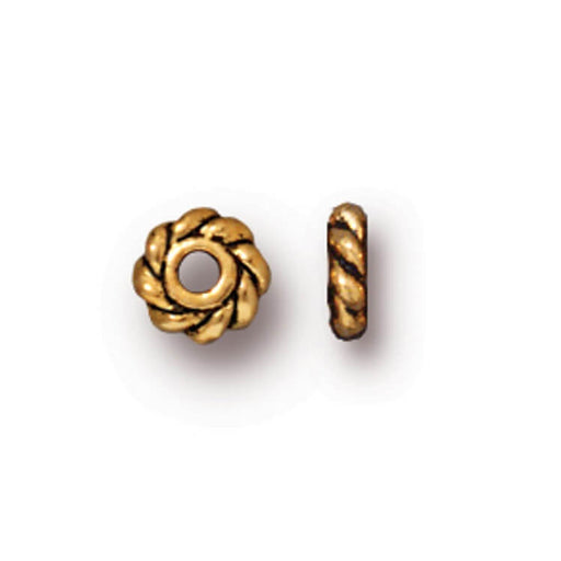 Kaufen Sie Perlen in Deutschland Rondelle Twist Bead Blume Antik Flash Gold Metall - 4.5x1mm (10)