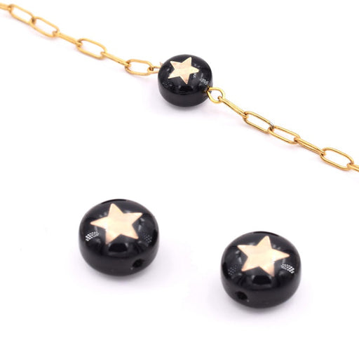 Kaufen Sie Perlen in Deutschland Glasperle Flach Rund Schwarz Mit Stern Golden 8mm - Loch 0.8mm (2)