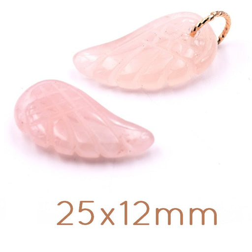 Kaufen Sie Perlen in Deutschland Flügel geschnittener Edelstein Rosenquarz 25x12mm - Loch 1.2mm (1)