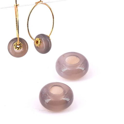 Kaufen Sie Perlen in Deutschland Donut Rondelle Perle Grauer Achat -10mm - Loch: 4mm (2)