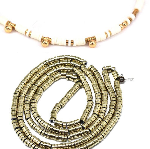 Kaufen Sie Perlen in Deutschland Heishi Beads Hämatit Bronze Gold 2mm (1 Strang)