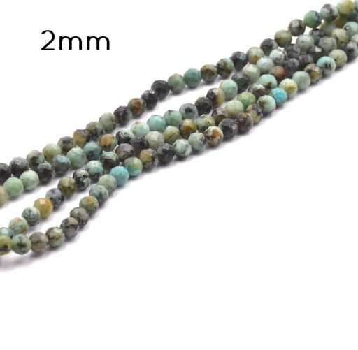 Kaufen Sie Perlen in Deutschland Afrikanische Türkis facettierte runde Perlen 2 mm, Loch: 0.5 mm - 38 cm (1 Strang)