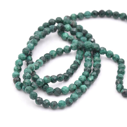 Kaufen Sie Perlen in Deutschland Runde Perlen facettierter natürlicher Malachit 3 mm - Trou: 0,6 mm (1 Strang - 38 cm)