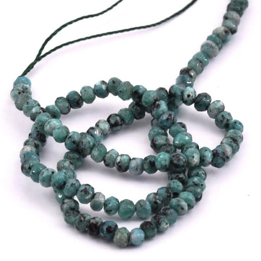 Kaufen Sie Perlen in Deutschland Rondelle Perlen facettierte Jade gefärbt, PicassoTürkis – 4 x 2,5 mm – Loch: 1 mm (1 Strang – 34 cm)