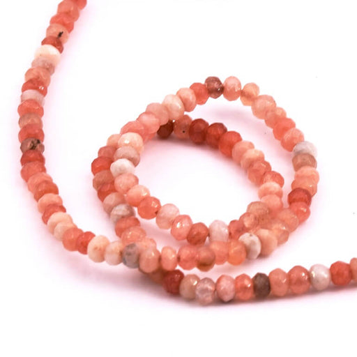 Kaufen Sie Perlen in Deutschland Rondelle Perlen facettierte Jade gefärbt Erdbeerquarz - 4x3mm - Loch: 1mm (1 Strang-35cm)