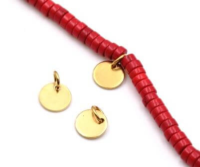 Kaufen Sie Perlen in Deutschland Anhänger mit flache Runde in Edelstahl vergoldet 8mm mit ring (2)