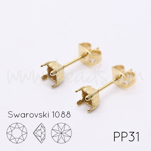 Ohrsteckerfassung für Swarovski 1088 4mm-pp31-SS19  gold-plattiert (2)