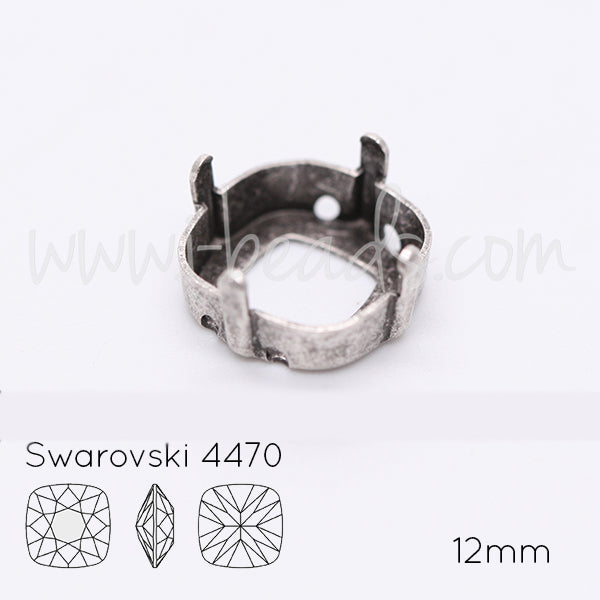 Aufnähfassung für Swarovski 4470 12mm antik silber-plattiert (1)