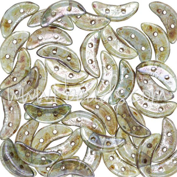 2 Loch Perlen CzechMates Crescent 3x10mm luster transparent green (5g)