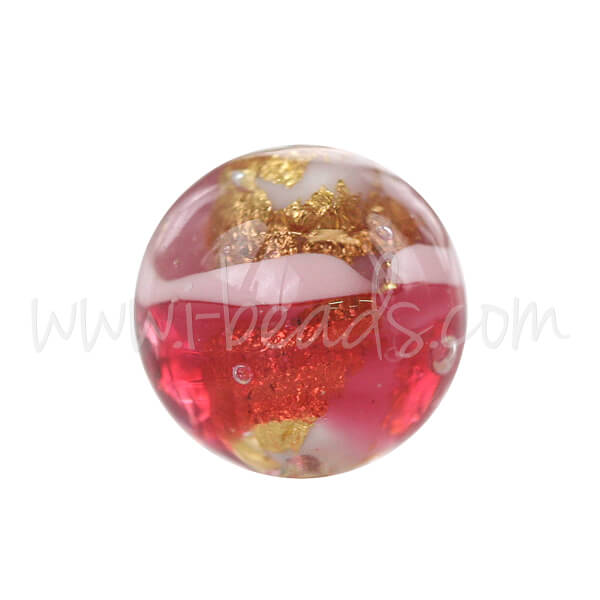 Murano Glasperle Rund Pink und Gold 8mm (1)