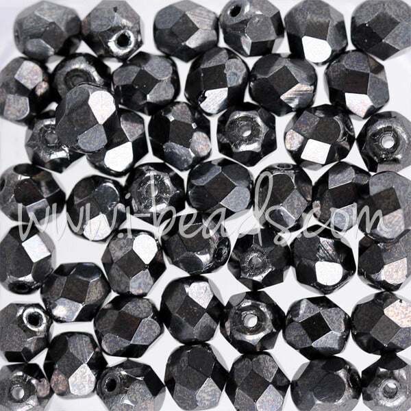 Glasschliffperlen hematite 6mm (50)