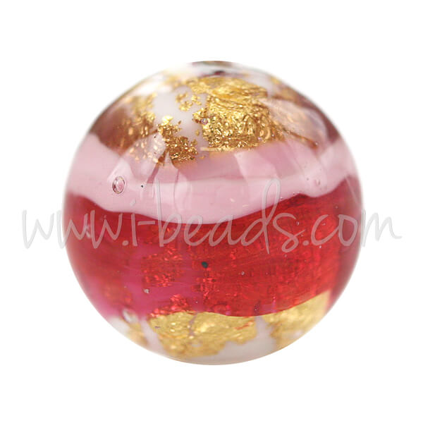 Murano Glasperle Rund Pink und Gold 12mm (1)