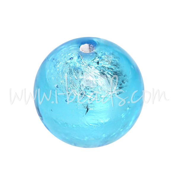 Murano Glasperle Rund Aquamarin und Silber 10mm (1)