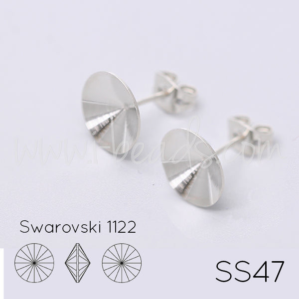 Vertiefte Ohrsteckerfassung für Swarovski 1122 Rivoli SS47 rhodium-plattiert (2)