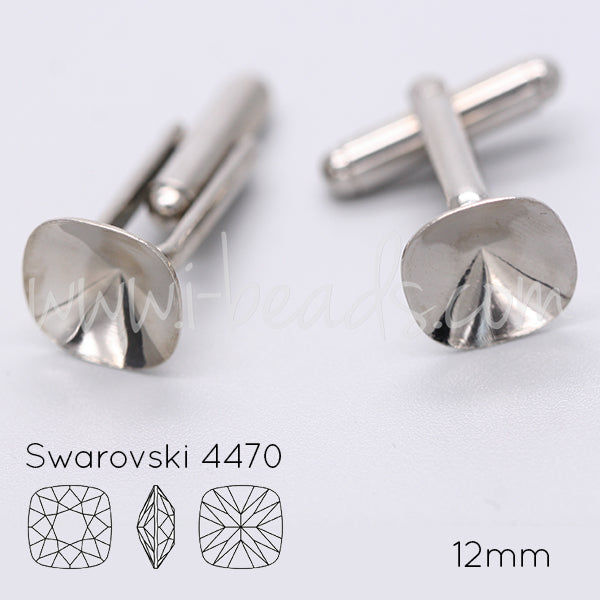 Manschettenknopf Rohling für Swarovski 4470 12mm Rhodium (2)