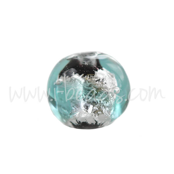 Murano Glasperle Rund Blau und Silber 6mm (1)