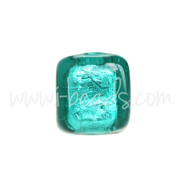 Murano Glasperle Würfel Smaragd und Silber 6mm (1)