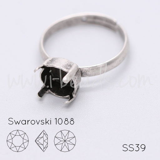 Verstellbare Ringfassung für Swarovski 1088 SS39 antik silber-plattiert (1)