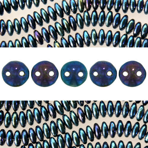 2 Loch Perlen CzechMates lentil iris blue 6mm (50)