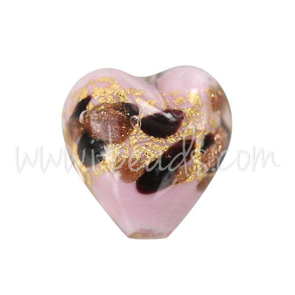 Murano Glasperle Herz Pink Leopard 10mm (1)