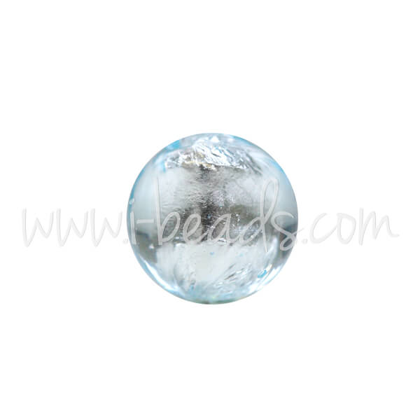 Murano Glasperle Rund Blau und Silber 6mm (1)