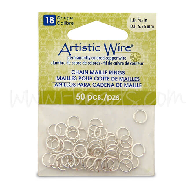 Beadalon 50 artistic draht chain-maille-ringe versilbert mit anlaufschutz 18 kaliber 5.56mm (1)