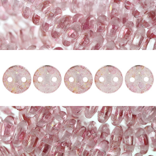 2 Loch Perlen CzechMates lentil luster transparent topaz pink 6mm (50)