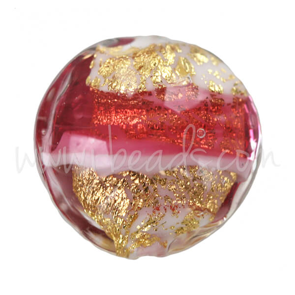 Murano Glasperle Linse Pink und Gold 14mm (1)