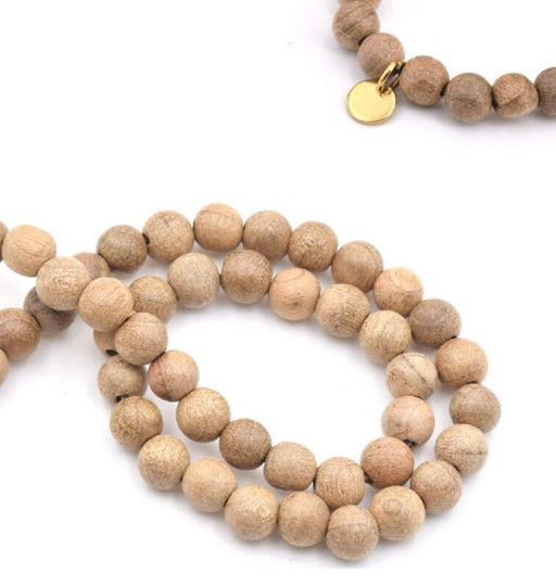 Kaufen Sie Perlen in Deutschland Holzperlen, rund, natürlich, 6mm, Loch: 1mm, ca. 63 Stück (1 Strang)