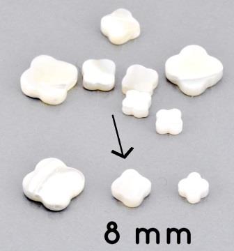 Perlmutt weiss - Perlen Kleeblatt 8mm, Loch 0.8mm (5)