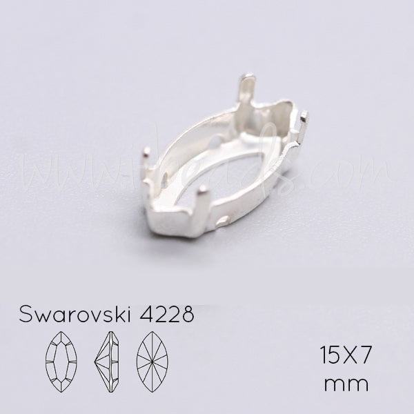 Aufnähfassung für Swarovski 4228 Rübchen 15x7mm silber-plattiert (1)