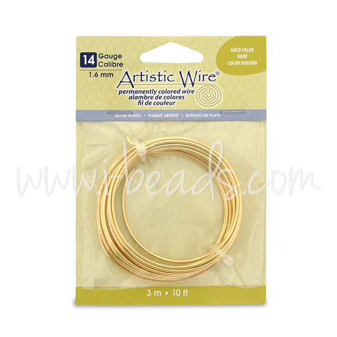 Artistic Wire 14 Gauge 1,6mm Stärke versilbert Goldfarbig 3m (1)