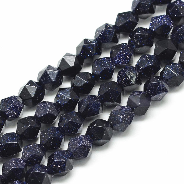 Vieleck, facettiert,Rekonstituiertes BLUE GOLD STONE, 10x9 mm, Bohrung: 1 mm-(3 stuck)