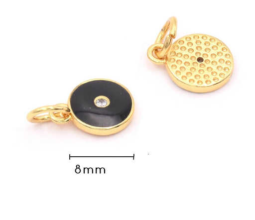 Kaufen Sie Perlen in Deutschland Charm Anhänger vergoldet 18K Qualität- Zirkon Strasssteine- Emaille schwarz  8mm (1)