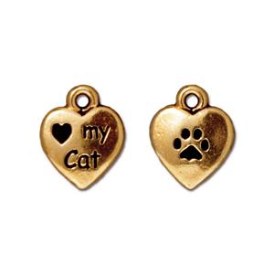 Kaufen Sie Perlen in Deutschland Herz Charm Love my cat Gold plattiert 10x12mm (1)