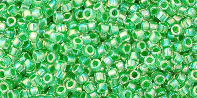 cc775- Toho Treasure beads 11/0  Rainbow Crystal/Grass Green-Lined (5gr)