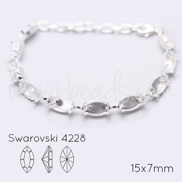 Armbandfassung für 10 Swarovski 4228 Rübchen 15x7mm silber-plattiert (1)