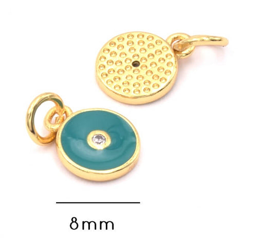 Kaufen Sie Perlen in Deutschland Charm Anhänger vergoldet 18K Qualität- Zirkon Strasssteine- Emaille grun 8mm (1)