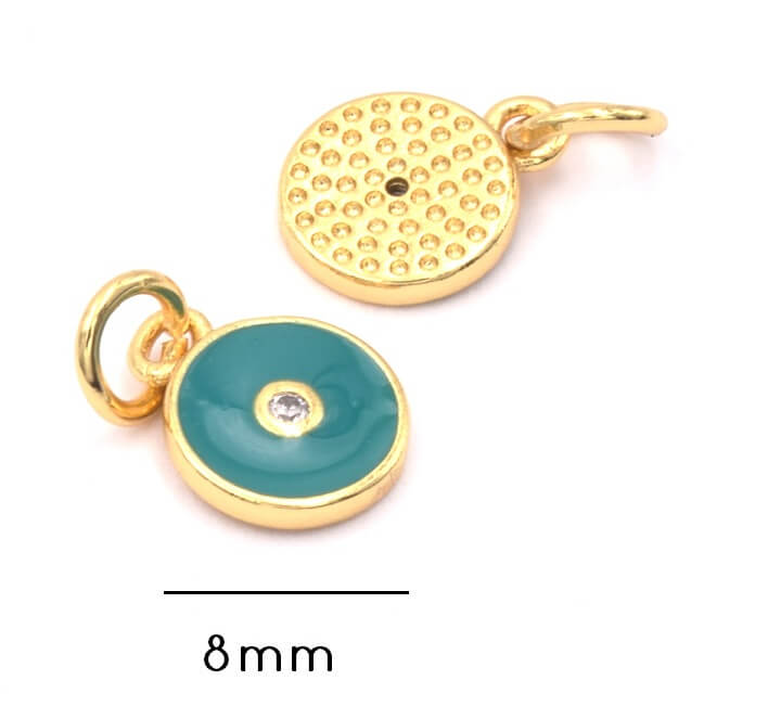 Charm Anhänger vergoldet 18K Qualität- Zirkon Strasssteine- Emaille grun 8mm (1)