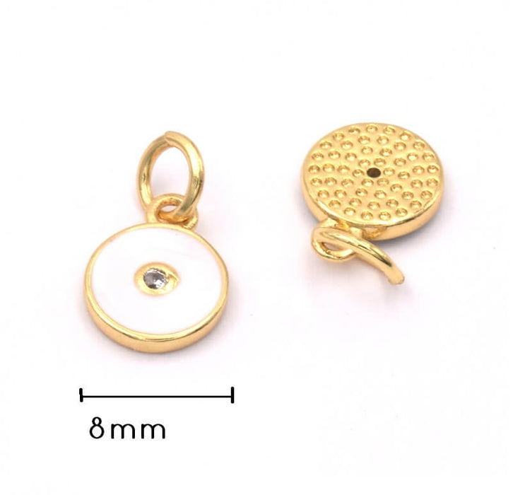 Charm Anhänger vergoldet 18K Qualität- Zirkon Strasssteine- Emaille weiss  8mm (1)