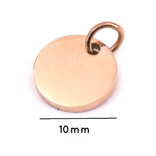 Kaufen Sie Perlen in Deutschland Anhänger flach rund Edelstahl Rosengold mit Ring 10mm (1)