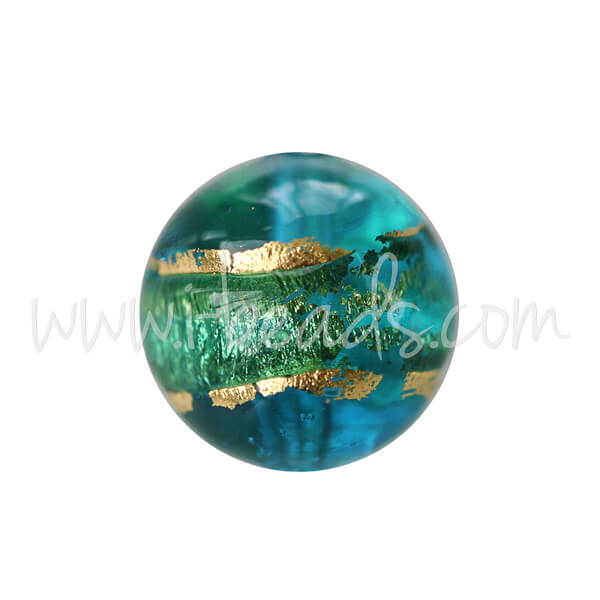 Murano Glasperle Rund Blau und Gold 8mm (1)