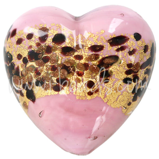 Murano Glasperle Herz Pink Leopard 35mm (1)