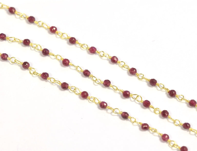 Ruby Rosenkranz Kette  2mm Silber vergoldet (10cm)