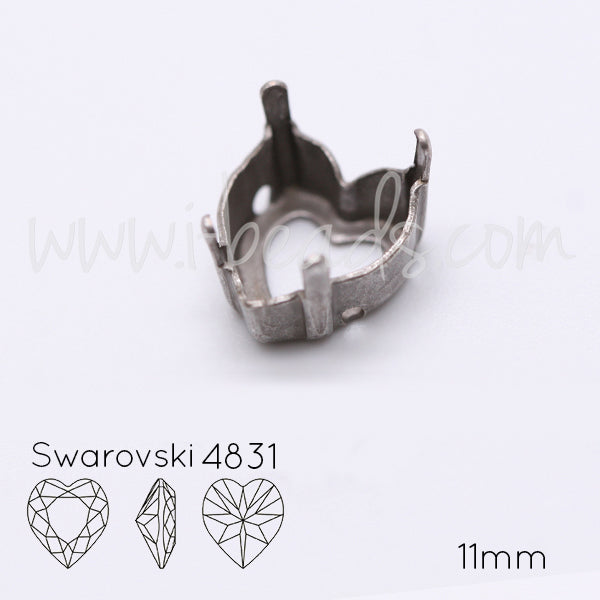 Aufnähfassung für Swarovski 4831 Herz 11mm antik silber-plattiert (2)