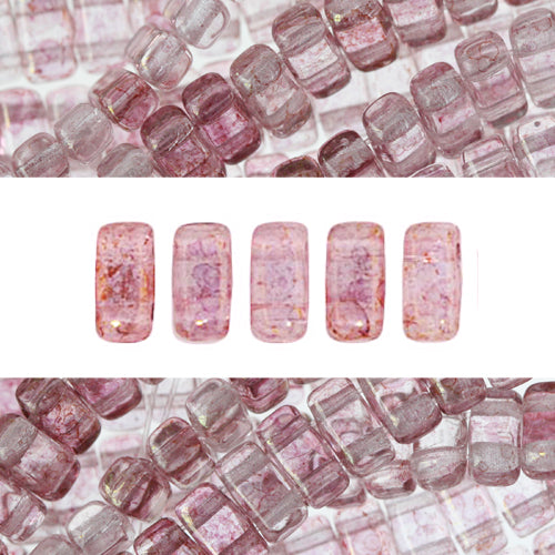2 Loch Perlen CzechMates bricks luster transparent topaz pink 3x6mm (50)