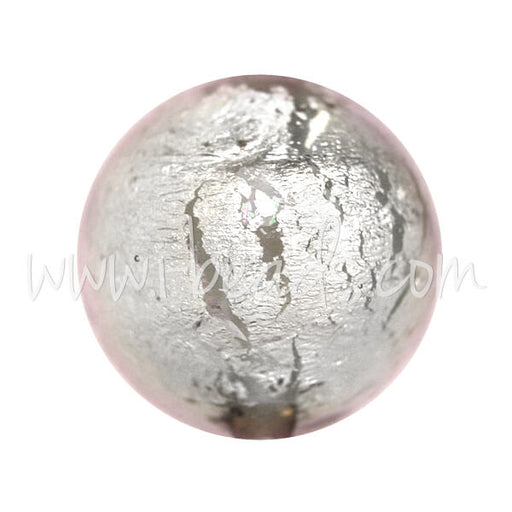 Murano Glasperle Rund Crystal Soft Pink und Silber 12mm (1)